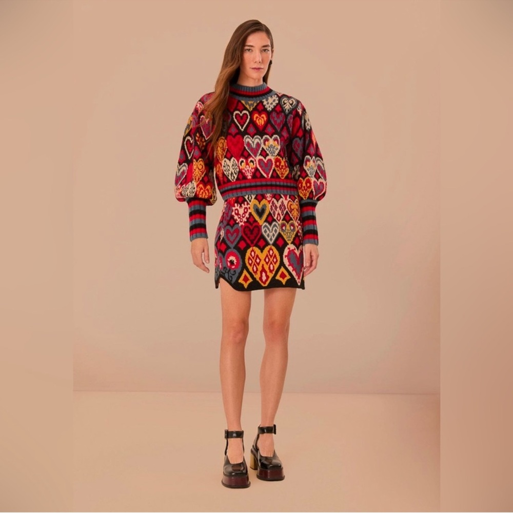 FARM Rio Multicolor Heart Pattern Mini Skirt